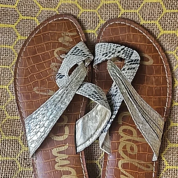 Sam Edelman Gwen Metallic Snakeskin Leather Sandals - Picture 2 of 3